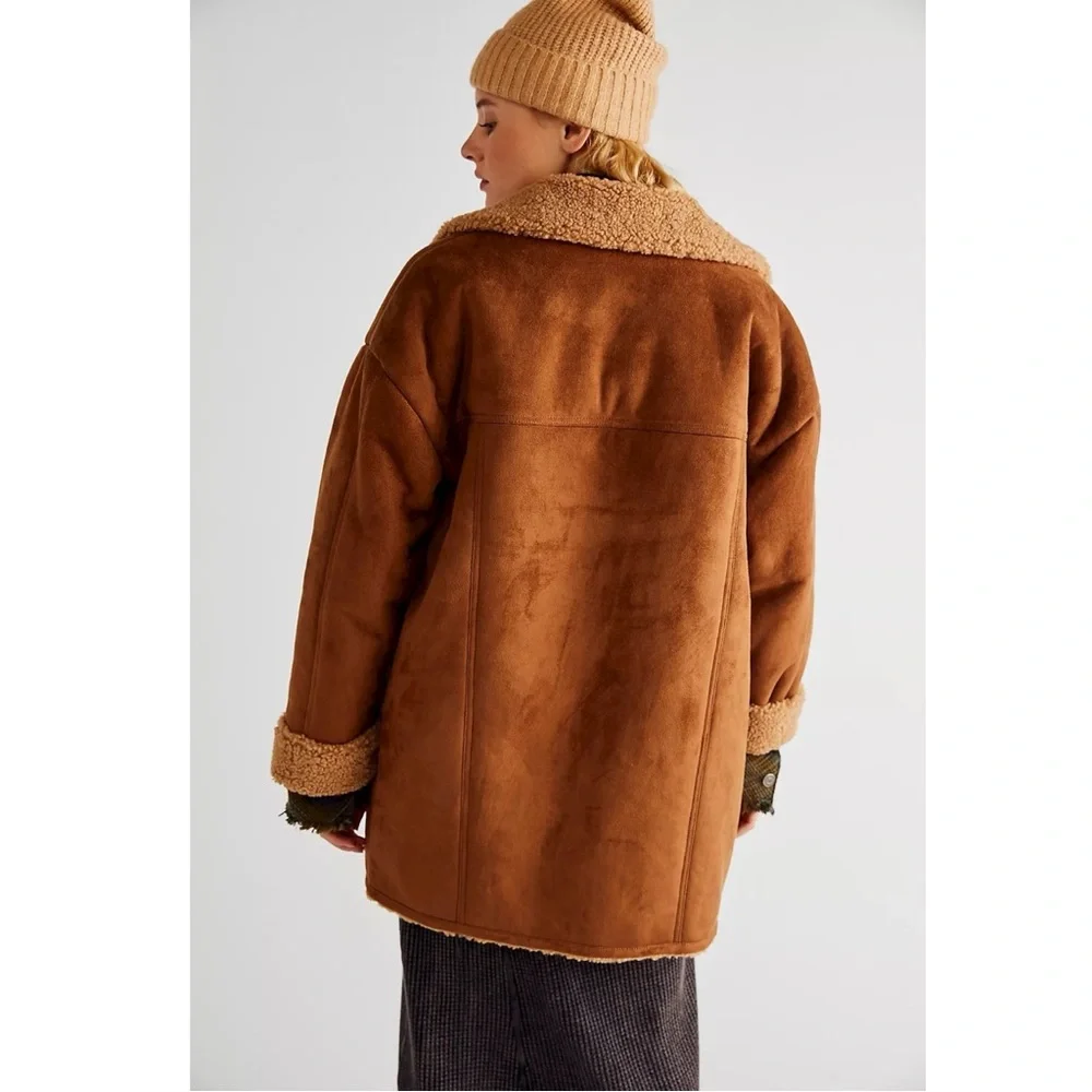 Free People Western Bohemian Retro 70s Winter Faux Sherpa Suede Diogo Coat Small - Picture 5 of 14
